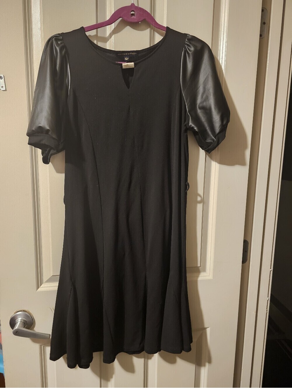 Adrienne Vittadini Black Midi Dress with Satin Puff Sleeves